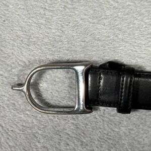 Ralph Lauren Purple Label Belt Mens 34 Black Leather Stirrup Buckle Made Italy